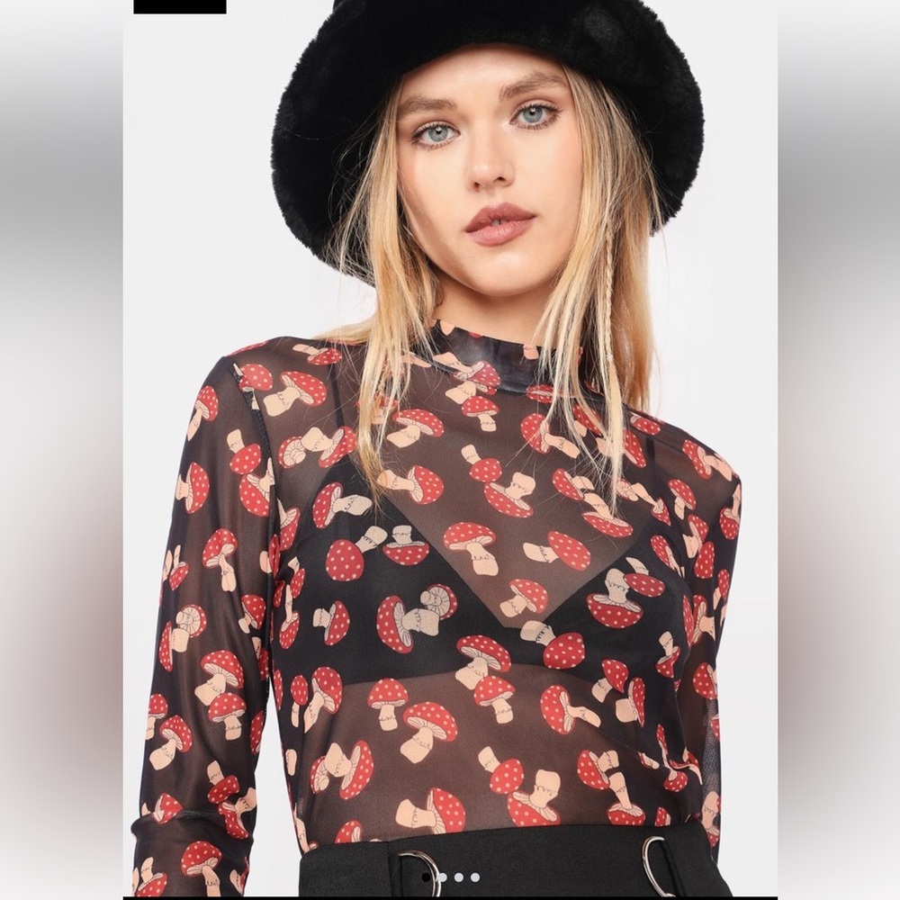 Dangerfield Mushroom Mesh Top Women’s Size 8 - Picture 2 of 16